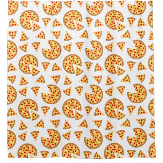 白いクールおもしろいのピザとスライスの模様 シャワーカーテン (正面)