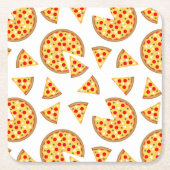 白いクールおもしろいのピザとスライスの模様 スクエアペーパーコースター (正面)