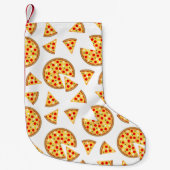 白いクールおもしろいのピザとスライスの模様 スモールクリスマスストッキング (正面)