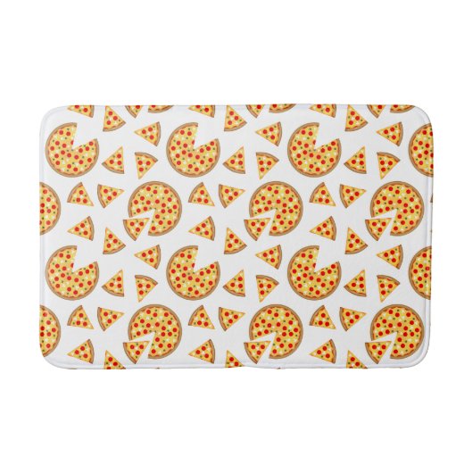 白いクールおもしろいのピザとスライスの模様 バスマット (正面)