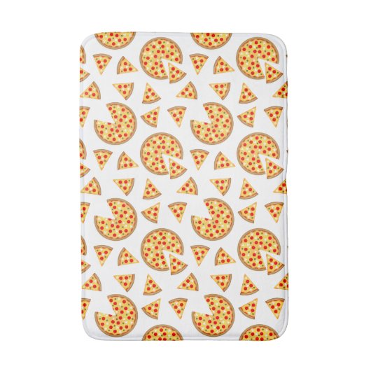 白いクールおもしろいのピザとスライスの模様 バスマット (正面縦)