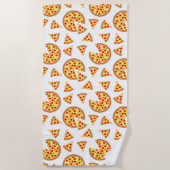 白いクールおもしろいのピザとスライスの模様 ビーチタオル (正面)