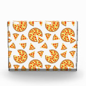 白いクールおもしろいのピザとスライスの模様 フォトブロック (正面)