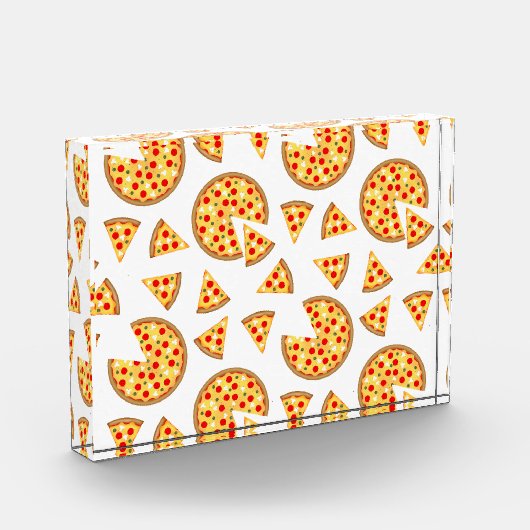 白いクールおもしろいのピザとスライスの模様 フォトブロック (左)