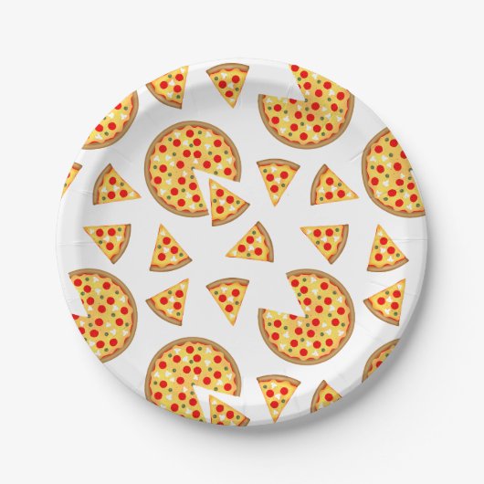 白いクールおもしろいのピザとスライスの模様 ペーパープレート (正面)