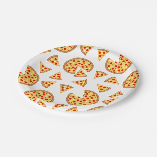 白いクールおもしろいのピザとスライスの模様 ペーパープレート (アングル)