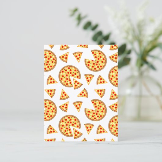 白いクールおもしろいのピザとスライスの模様 ポストカード (スタンド正面)