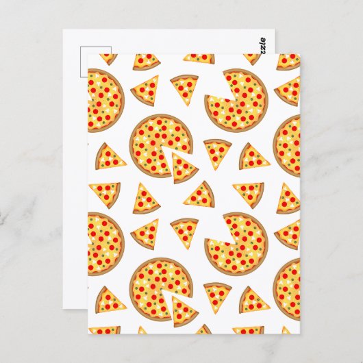 白いクールおもしろいのピザとスライスの模様 ポストカード (正面/裏面)