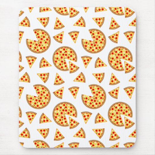 白いクールおもしろいのピザとスライスの模様 マウスパッド (正面)