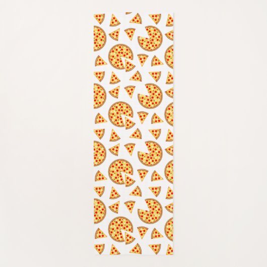 白いクールおもしろいのピザとスライスの模様 ヨガマット (正面)