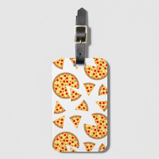 白いクールおもしろいのピザとスライスの模様 ラゲッジタグ (正面縦)