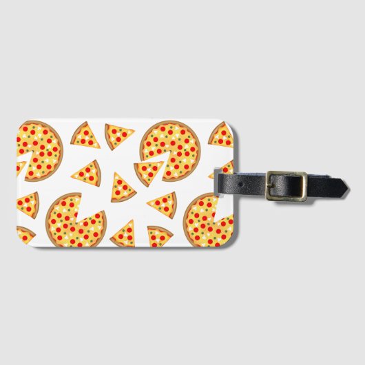 白いクールおもしろいのピザとスライスの模様 ラゲッジタグ (正面横)