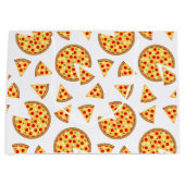白いクールおもしろいのピザとスライスの模様 ラージペーパーバッグ (正面)