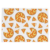 白いクールおもしろいのピザとスライスの模様 ラージペーパーバッグ (裏面)