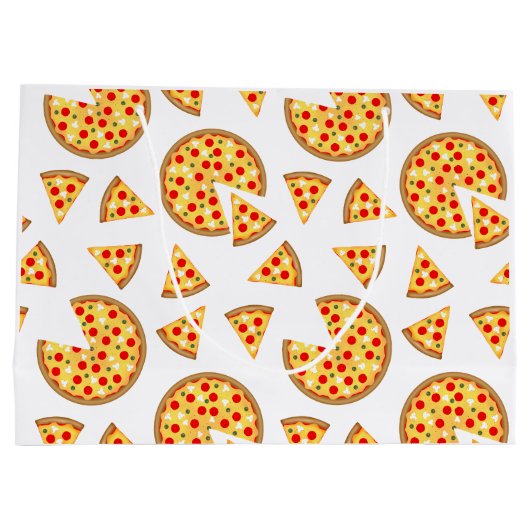 白いクールおもしろいのピザとスライスの模様 ラージペーパーバッグ (裏面)