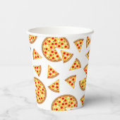 白いクールおもしろいのピザとスライスの模様 紙コップ (裏面)