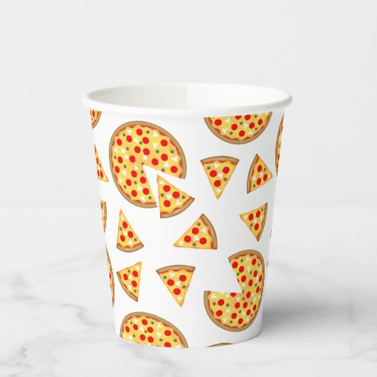 白いクールおもしろいのピザとスライスの模様 紙コップ (左)
