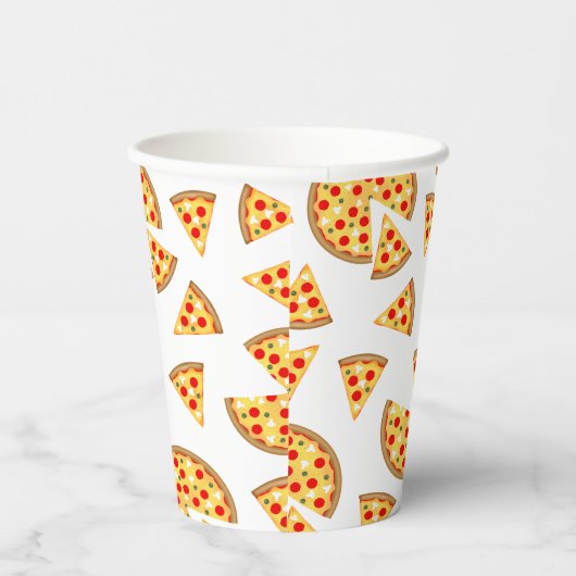白いクールおもしろいのピザとスライスの模様 紙コップ (右)
