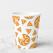 白いクールおもしろいのピザとスライスの模様 紙コップ (正面)