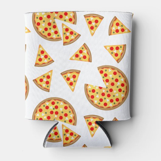 白いクールおもしろいのピザとスライスの模様 缶クーラー (正面)
