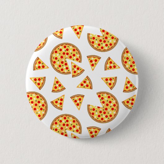 白いクールおもしろいのピザとスライスの模様 缶バッジ (正面)