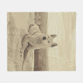 白いクールハスキーと雪の贈り物愛好家 フリースブランケット (正面(横))