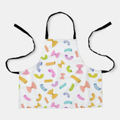 白いクール上におもしろいのマカロニカラフル模様 エプロン (正面)