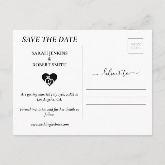 白いグラデーション新婚の写真の結婚式の日付を保存 案内ポストカード (裏面)