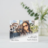 白いグラフィックフローラ卒業日の保存 案内ポストカード (スタンド正面)