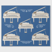 白いグランドピアノ、お祝いのカスタムの文字 ラッピングペーパー (フラット)