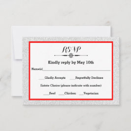 白いグリッターおよび赤いフレームRSVPの応答カード 出欠カード