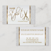 白いグリッターおよび金ゴールドの美容師 名刺 (正面/裏面)