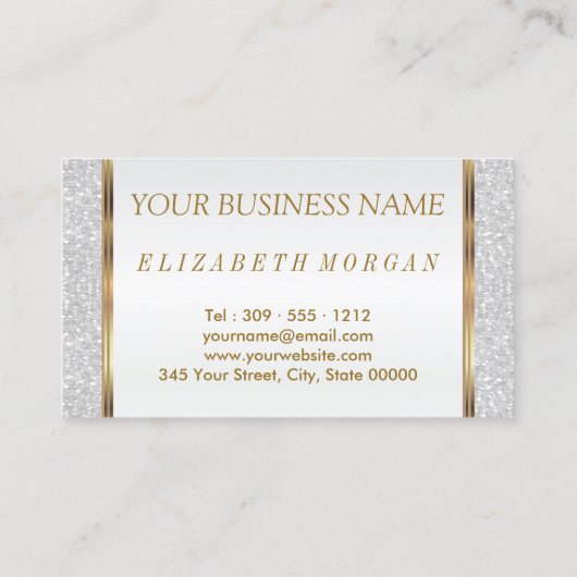 白いグリッターおよび金ゴールドの美容師 名刺 (裏面)