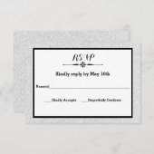 白いグリッターおよび黒いフレームRSVPの応答カード 出欠カード (正面/裏面)