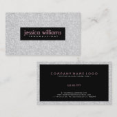 白いグリッターとキラキラ黒のアクセント 名刺 (正面/裏面)