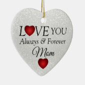 白いグリッターと赤いハート セラミックオーナメント (右)