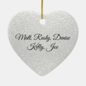 白いグリッターと赤いハート セラミックオーナメント (裏面)