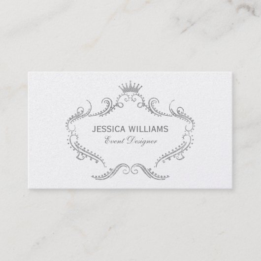 白いグリッター華美フレーム（クラウン付き） 名刺 (正面)