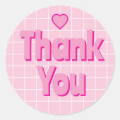 白いグリッドとChunky Pinkありがとう ラウンドシール (正面)
