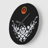 白いグリフィンと花,赤いルビーの宝石 ラージ壁時計 (傾斜)