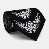 白いグリフィンと花(黒) ネクタイ (ロール)