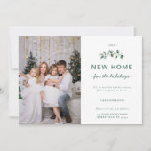 白いグリーンのスノーベリー 新しい家の家族写真 シーズンカード (正面)