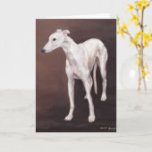 白いグレイハウンド犬の芸術の挨拶状 カード (黄色い花)