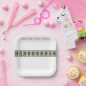 白いグレーと緑の四角 ペーパープレート (パーティー)