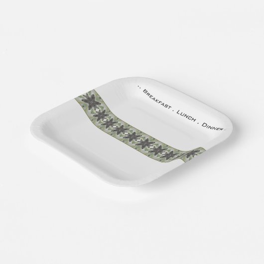 白いグレーと緑の四角 ペーパープレート (傾斜あり)