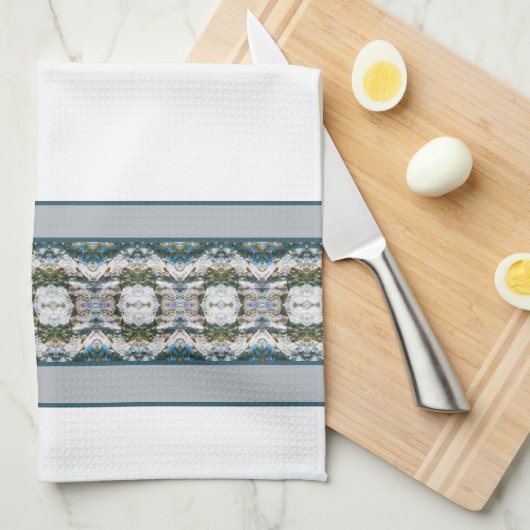 白いグレーと青 キッチンタオル (四つ折り)