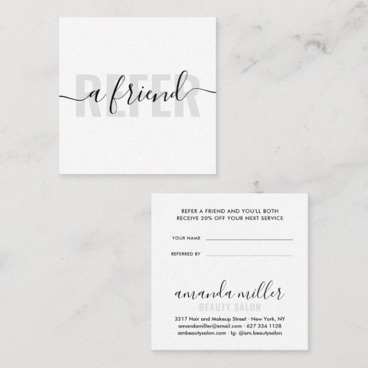 白いグレーモダンは友人スクリプトの署名を参照する 紹介カード (正面/裏面)