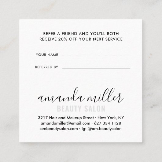 白いグレーモダンは友人スクリプトの署名を参照する 紹介カード (裏面)