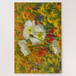 白いケシのまわりにがカラフル花を育てる ジグソーパズル