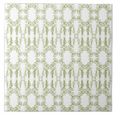 白いケシの花の輪郭のヴィンテージの花の緑 タイル (正面)